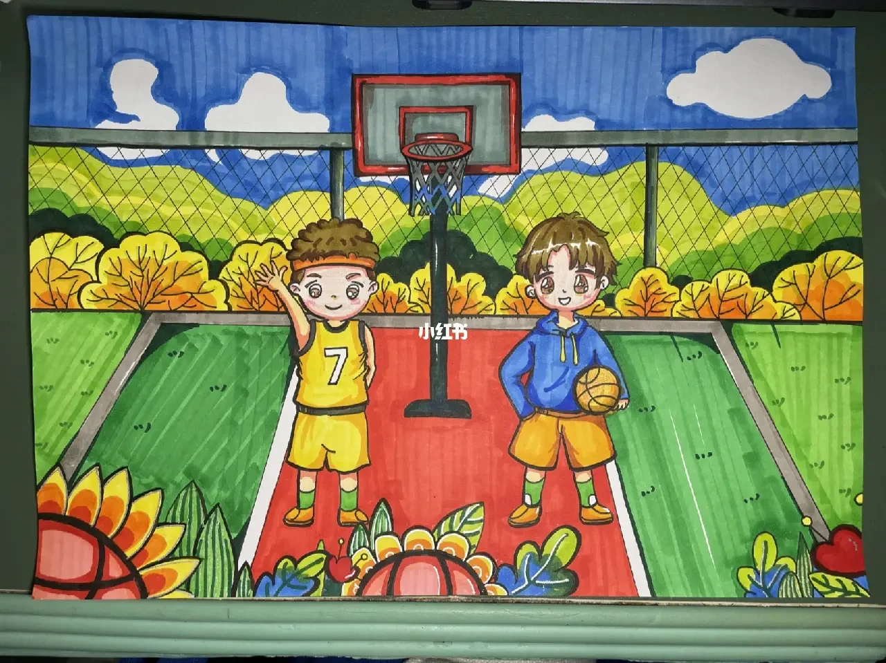 九游体育：篮球主题的绘画创作：用画笔描绘篮球的激情与活力